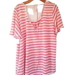 B COLLECTION BOBEAU Women Top Plus Sz 2X Coral White Stripe Flutter Short Sleeve
